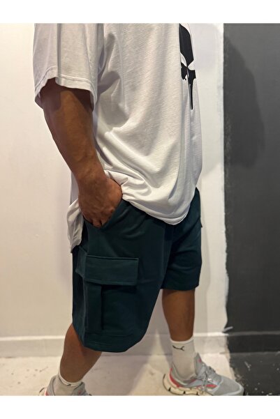 Bas Body FitnessWear Battal Beden Petrol Mavisi Kapri Kargo Cepli