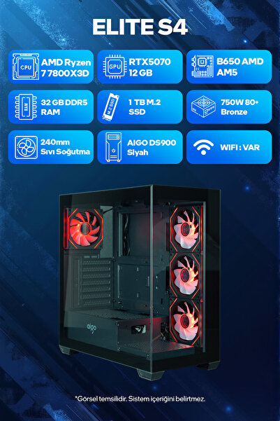 Game Garaj Elite S4 AMD Ryzen 7 7800X3D 32GB RAM 1TB SSD RTX5070 240mm Sıvı Soğutma FreeDOS Oyuncu Tavsiye