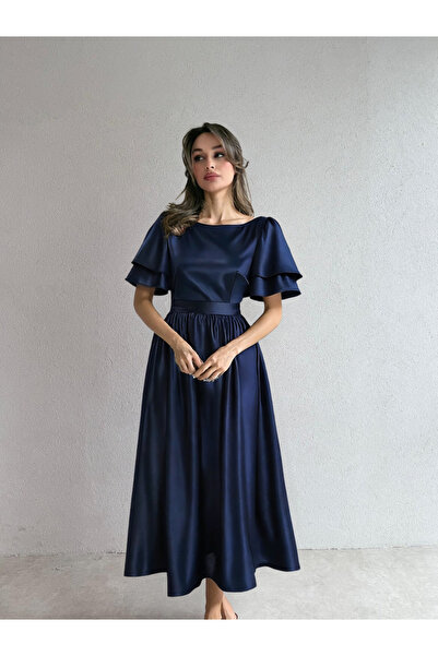 Genel Markalar Lisa Kadın Saten Abiye Lacıvert