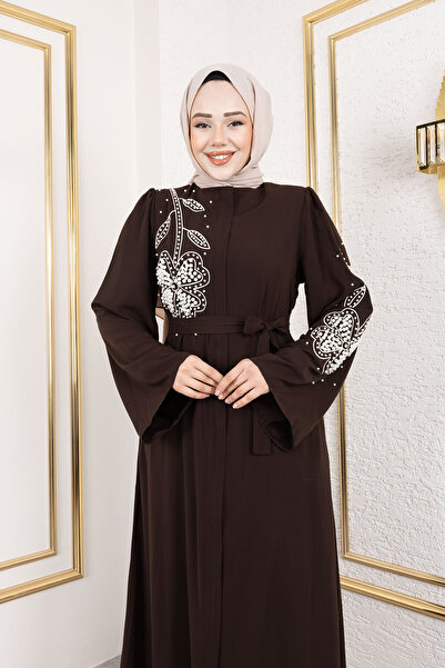 Tesettür Dünyası Daisy Patterned Bead Hijab Ferace TSD240314