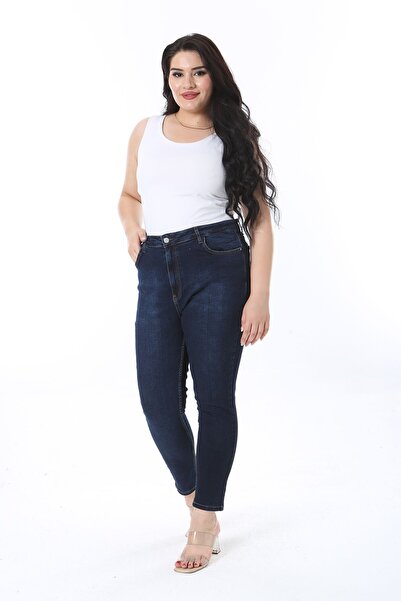 Şans Navy Blue Lycra Large Size Jeans - Skinny Leg, 5 Pockets 65N38275