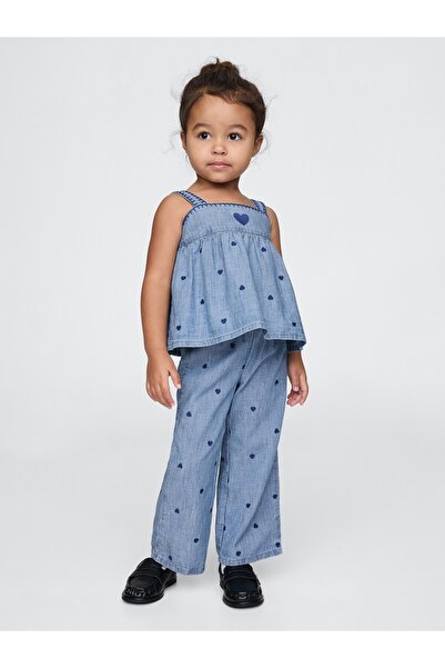 GAP Kız Bebek Mavi Kalp Desenli Outfit Set