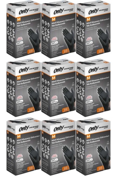 ONLY قفازات إيفو بيوند النتريل السوداء الخالية من البودرة للفحص، مجموعة من 900 قطعة، مقاس M - متوسط (9 عبوات × 100 قطعة)