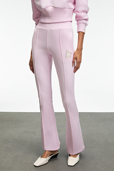 GRIMELANGE DAVIRA Kadın Pamuklu Baskı Ve Patch Detaylı Yanları Cepli Regular Pembe Eşofman Altı