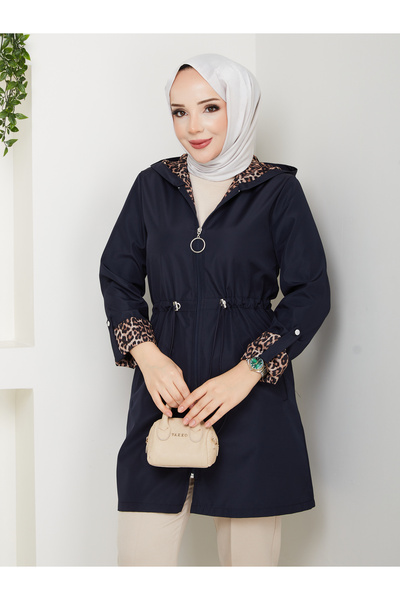 RACE FASHİON Αδιάβροχη καμπαρντίνα με κουκούλα με ελαστική μέση από ύφασμα Bondit με σχέδιο λεοπάρ RC905010