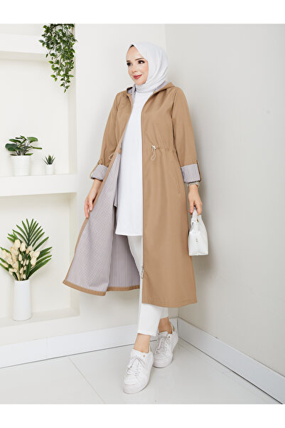 RACE FASHİON Çizgili Bondit Kumaş Su Geçirmez Trençkot 120 cm Rc5010