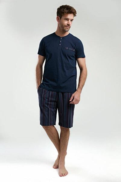 Arnetta Men's Short Sleeve Button down Judge Collar Shorts 3-Piece Pajamas Suit