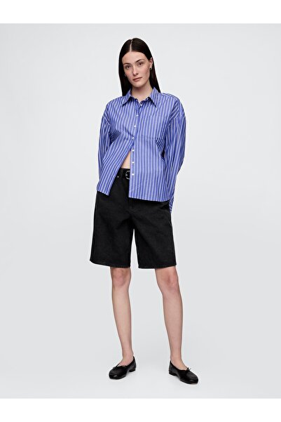 GAP Kadın Siyah 11.5" Mid Rise Longline Denim Şort