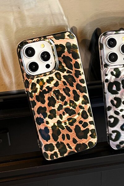 EWEC iPhone 14 Pro Uyumlu Leopar Desenli Gradyan Hologramlı IMD Premium Telefon Kılıfı