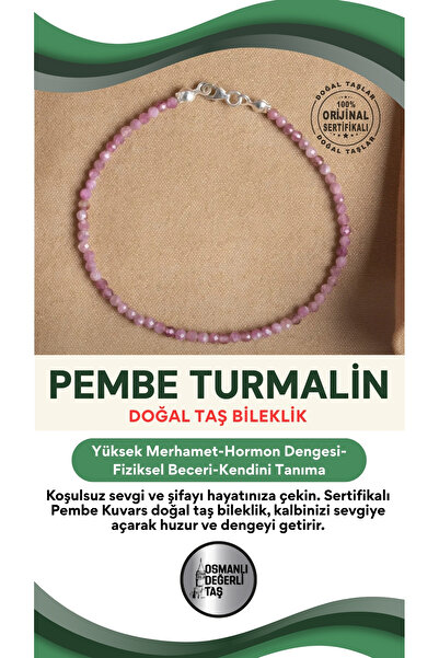 OSMANLI DEĞERLİ TAŞ Sertifikalı Pembe Kuvars Doğal Taş Bileklik
