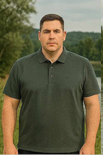 Maccali Men's Plus Size Loose Basic Khaki Polo Neck T-Shirt