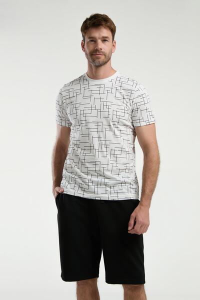 Arnetta Men's Patterned Crew Neck Short Sleeve Shorts Pajama Suit