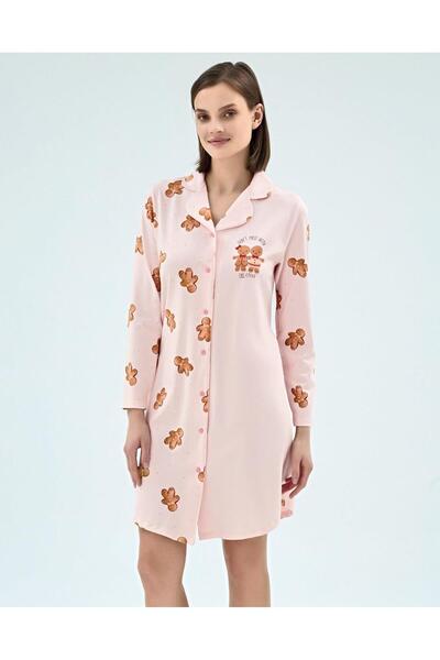 Sevim 16936 Pink Cookie Man Gingerman Button-Down Shirt Nightgown'Mother Daughter Matching Can Be Done'
