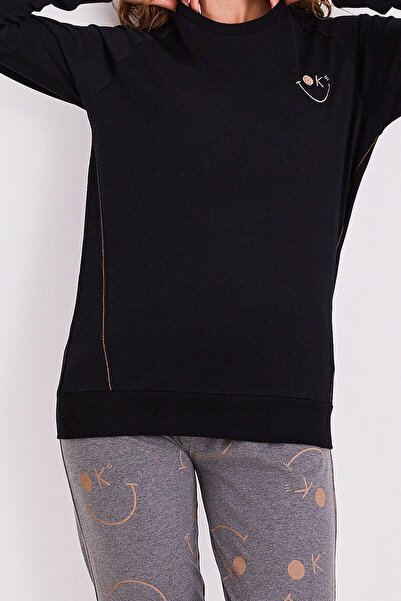 Arnetta 2180 Smile Siyah Kadın Uzun Kol Pijama Takım
