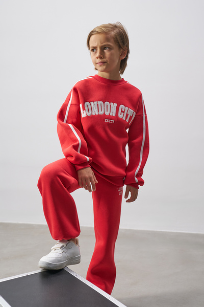 Minipodyum Embroidery Detailed Boy's Top and Bottom Tracksuit Set