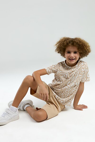 Arnetta Boy's Patterned Crew Neck Short Sleeve Shorts Pajama Set