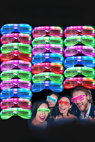 ReilaCos Led Işıklı Panjur Şekilli Rengarenk Yanıp Sönen Pilli Parti Gözlüğü 6 Renk 12 Adet