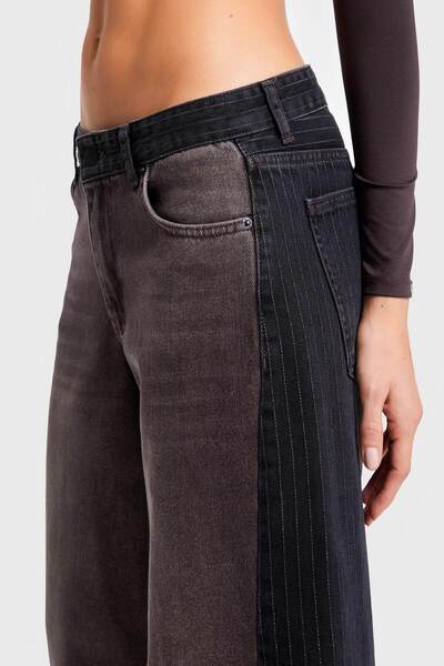 its basic Дамски тъмен деним в цвят камък 2w5-16 Супер палацо кройка Удобна материя Вътрешна дължина на крачола 80 см Дизайн с колан