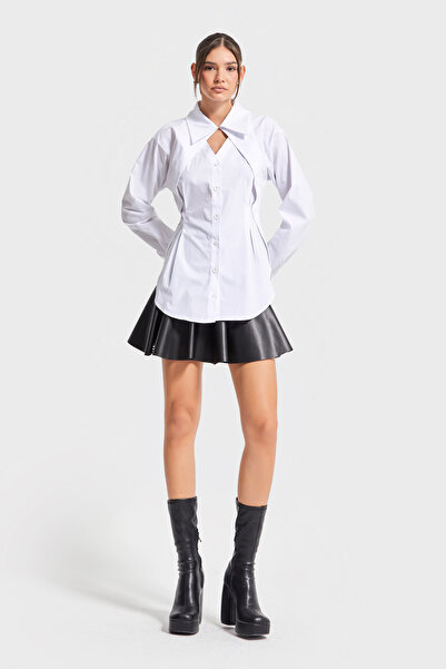 its basic Cămașă cu design special oversize cu detaliu de rever de culoare albă pentru femei