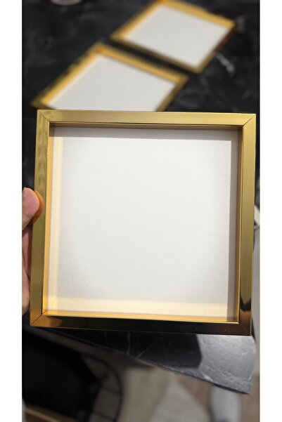 HILLstore 3lü Gold Sarı Çerçeve Kişiye Özel Fotoğraf Özel Kutusunda 19x19