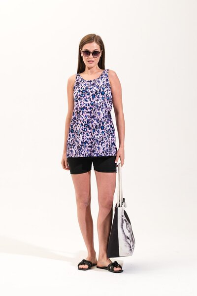 Signature Style 725705_Kadın Askılı Tunikli Şortlu 2 Parça Tayt Mayo Takımı - Deniz/havuz/Kaplıca