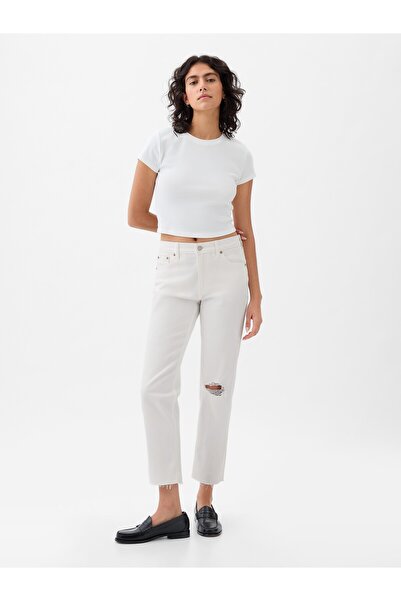 GAP Kadın Beyaz High Rise Cheeky Straight Jean Pantolon
