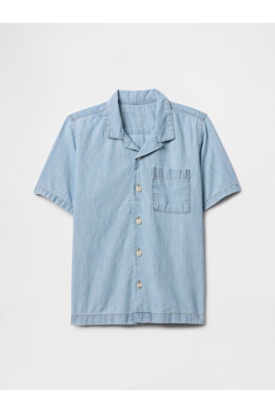 GAP Erkek Çocuk Mavi Chambray Boxy Vacay Gömlek