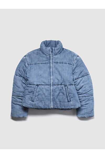 GAP Kız Çocuk Açık Mavi Relaxed Denim Puffer Şişme Ceket