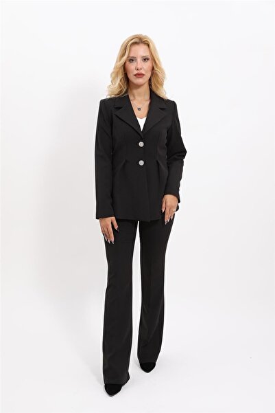ÖNDER ÖZSOY Yonca Ceket & İspanyol  Paça Pantolon Takım-Siyah