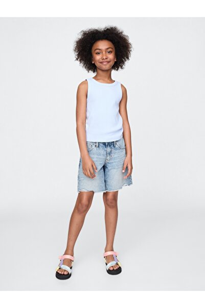 GAP Kız Çocuk Mavi Düşük Bel Stride Denim Bermuda Şort