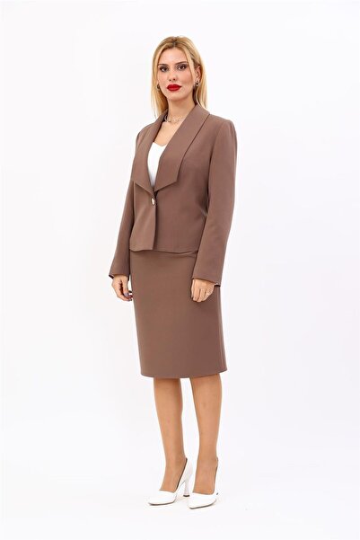ÖNDER ÖZSOY Mini Jacket & Pencil Skirt Set-brown