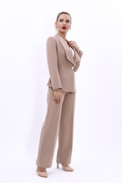 ÖNDER ÖZSOY Amerikan Yaka Klasik Ceket & Bol Paça Pantolon-Taş