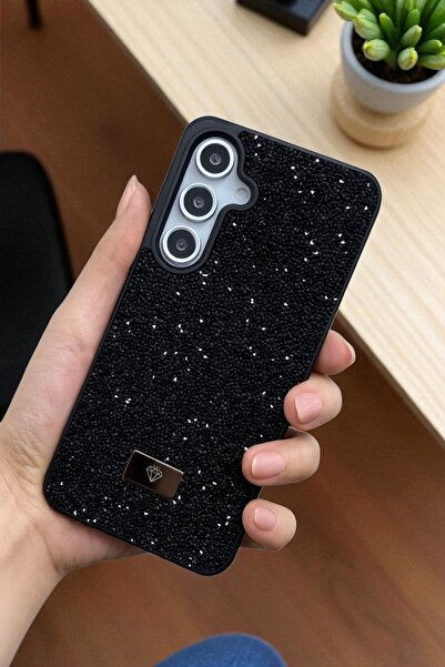 KVK PRİVACY Samsung S24 FE Uyumlu – Siyah Taşlı Işıltılı Yumuşak Silikon Kılı...