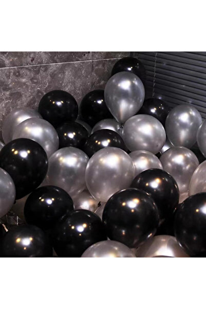 Baloncu Dükkanı Siyah Ve Gümüş Metalik Balonlar Parlak Parti Balonu Mezuniyet...