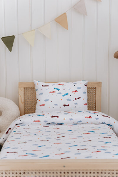 Lollie Baby&Kids Baby Crib, Park Bed (70X110 cm) Duvet Cover & Sheet Set, Cotton Satin - Planes