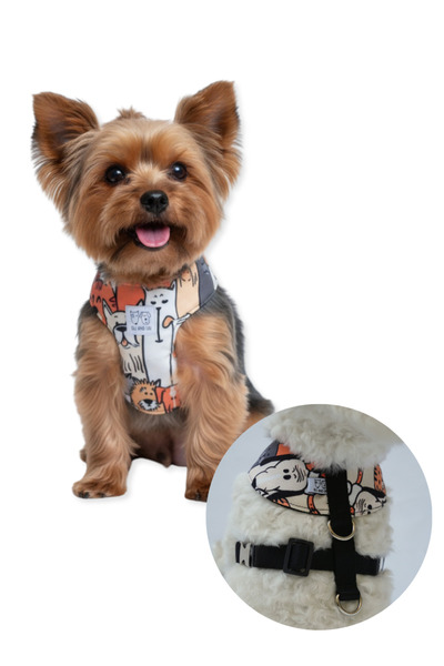 Oli and Lui Köpek Desenli Köpek Göğüs Tasması – Mesh Astar