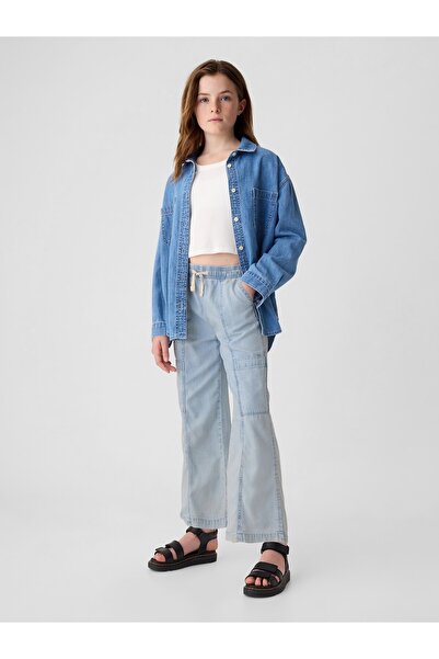 GAP Kız Çocuk Mavi High Rise Pull-On Denim Kargo Jean Pantolon
