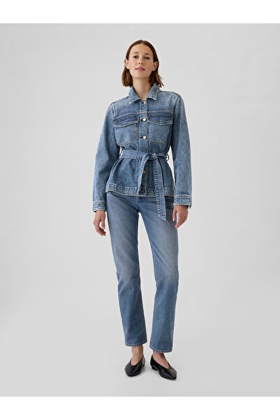 GAP Kadın Mavi UltraSoft Belted Denim Ceket