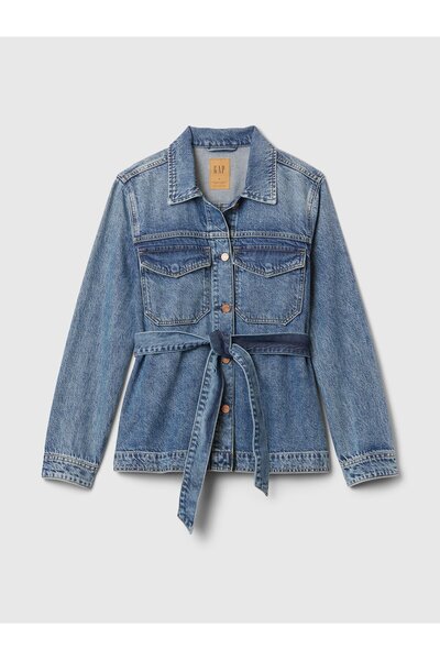 GAP Kadın Mavi UltraSoft Belted Denim Ceket