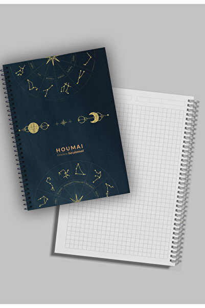Yıldızistan A5 Checkered Spiral Bound Cardboard Cover 96 Pages Houmai Special Collection Quality Printing School Notebook