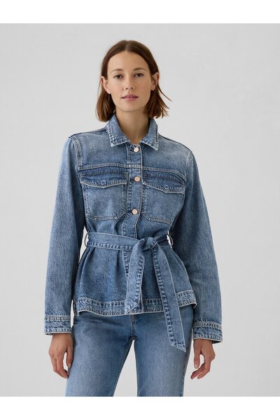 GAP Kadın Mavi UltraSoft Belted Denim Ceket