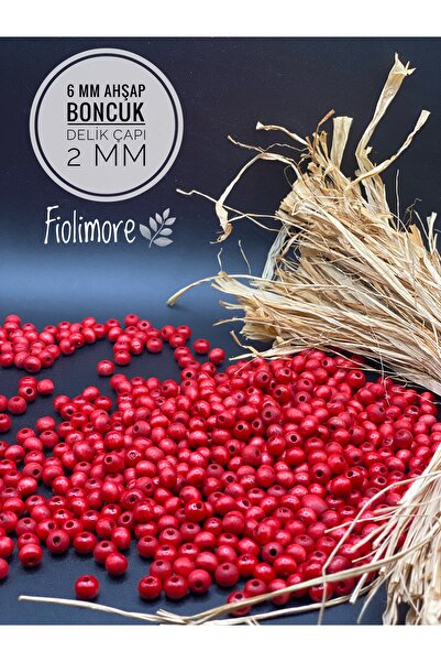 Fiolimore Mărgele din lemn roșu de 6 mm (25 grame 175 bucăți) Diametru gaură ...