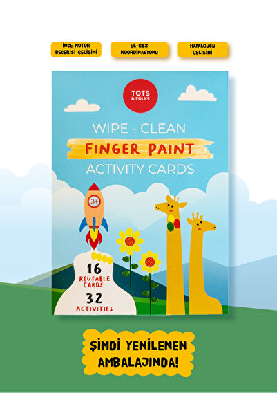 TOTS & FOLKS Wipe Clean Finger Paint Activity Cards - Silinebilir Parmak Boya...