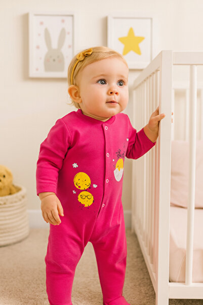 Pamira kız bebek çıtçıtlı civciv baskılı pamuklu