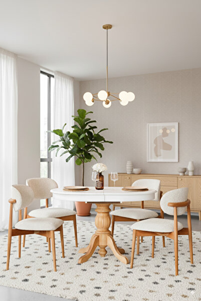 Woodenbend Verona Açılır Oval Beyaz Masa Takımı 80x120-150 Cm – 4 Döşemeli Ka...