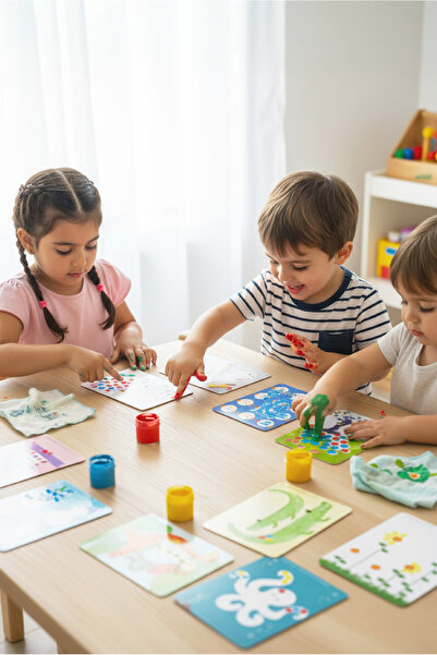 TOTS & FOLKS Wipe Clean Finger Paint Activity Cards - Silinebilir Parmak Boyası Kartları - Fingerprint Activities - Parmak Boyası Aktivitesi