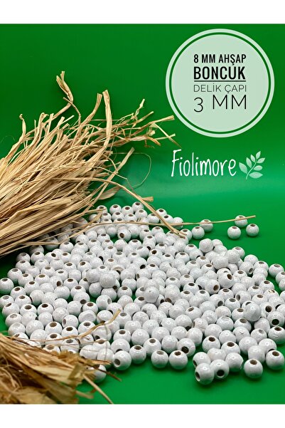 Fiolimore خرز خشبي أبيض مقاس 8 مم (175 قطعة) قطر الفتحة 3 مم مكرامية مجوهرات ...