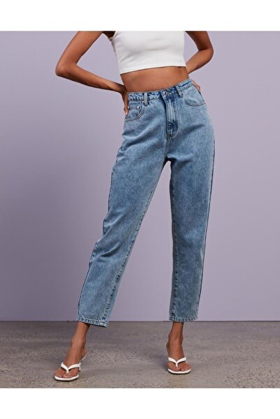 beeke Lily Women's Blue Trendd Mom High Waist Trousers
