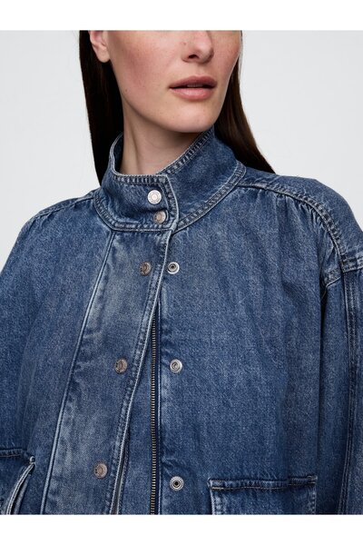 GAP Kadın Mavi UltraSoft Denim Bomber Ceket