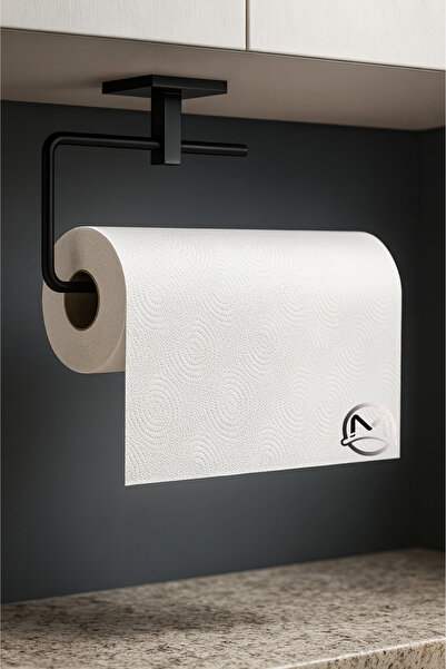 MayCap Μαύρη κρεμάστρα για πετσέτες και χαρτοπετσέτες σε σχήμα ρολού, αυτοκόλλητη, για μπάνιο και κουζίνα